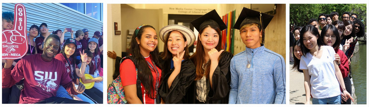 three pictures of diverse groups of siu students in a collage